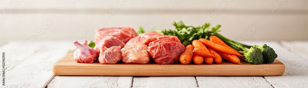 Raw feeding preparation with carefully portioned fresh meats and veggies Raw feeding preparation with carefully portioned fresh meats and veggies