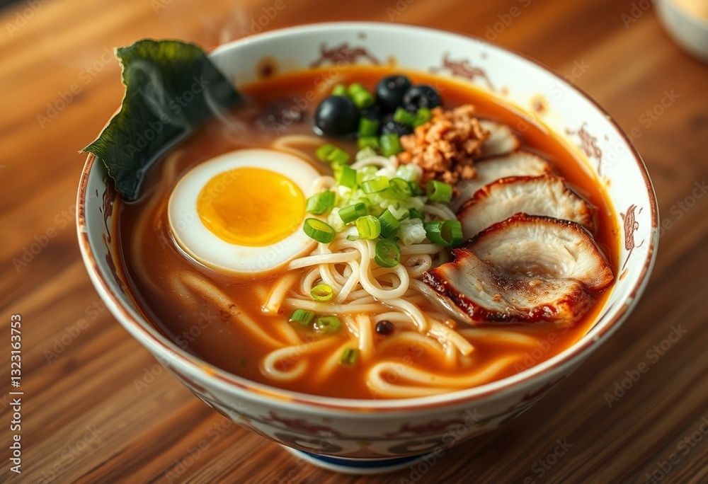 A steaming hot bowl of Ramen with a rich and savory broth, perfectly cooked noodles, and a variety of colorful toppings. A steaming hot bowl of Ramen with a rich and savory broth, perfectly cooked noodles, and a variety of colorful toppings.