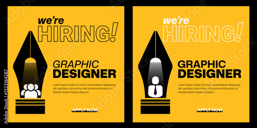 We are hiring job vacancy for social media post banner design template with red color. We are hiring ajob vacancy for a square web banner designer. Employee vacancy announcement. Illustration isolated