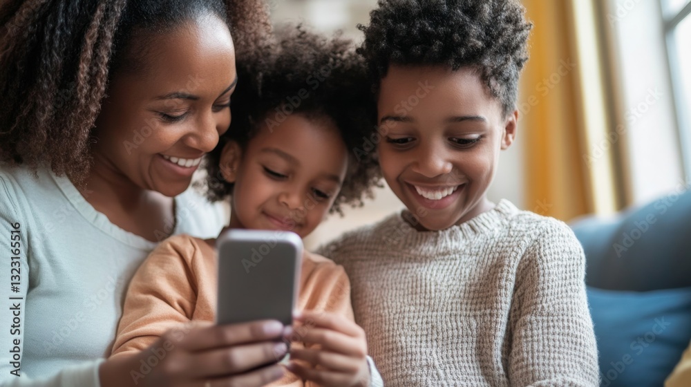 Diverse Family Reviewing Savings Account Together on Smartphone Diverse Family Reviewing Savings Account Together on Smartphone