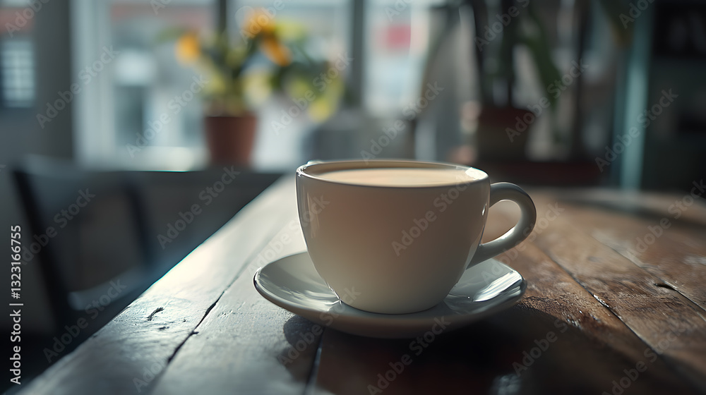 Serene Cup of Coffee on Rustic Wooden Table with Soft - Focus Indoor Background, Ideal for Social Media Posts and Relaxation - Themed Design Projects Serene Cup of Coffee on Rustic Wooden Table with Soft - Focus Indoor Background, Ideal for Social Media Posts and Relaxation - Themed Design Projects