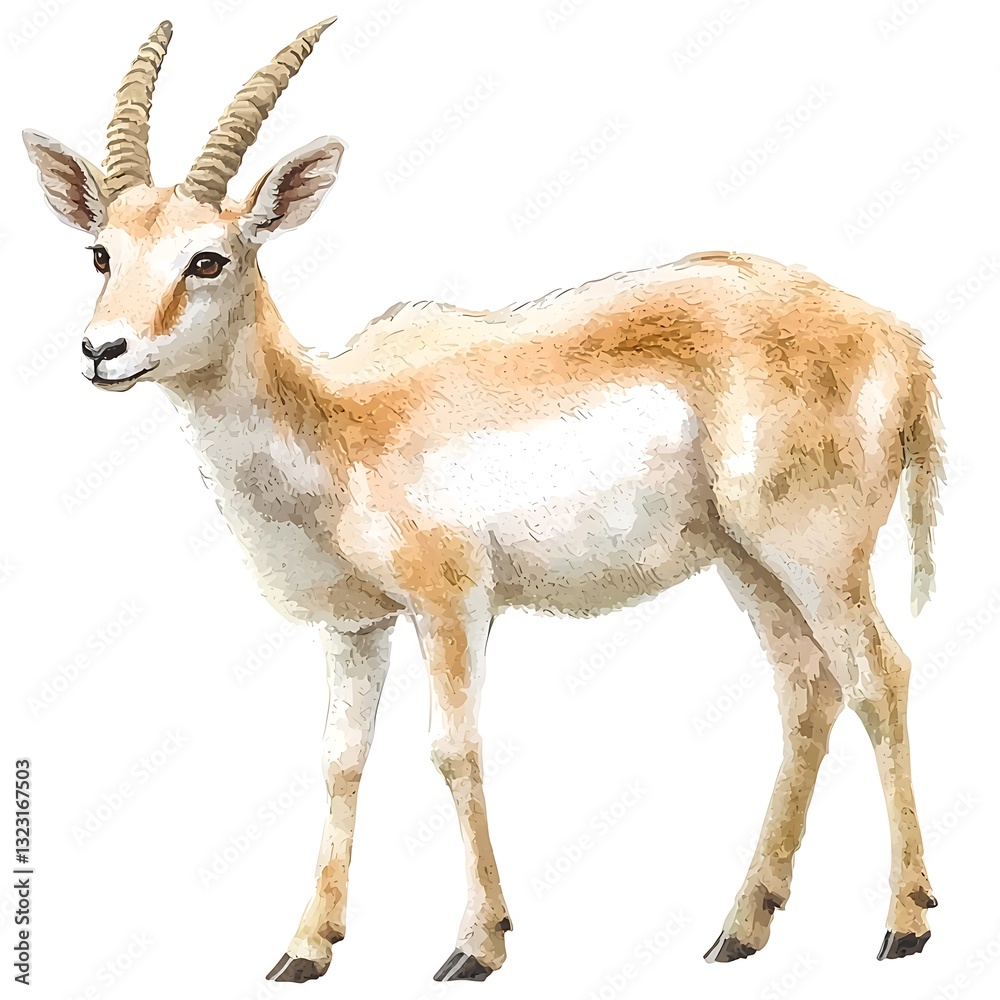 Obraz premium A Detailed Illustration of a graceful, light-brown Goitered Gazelle. This image showcases the animal's unique features and elegant posture.