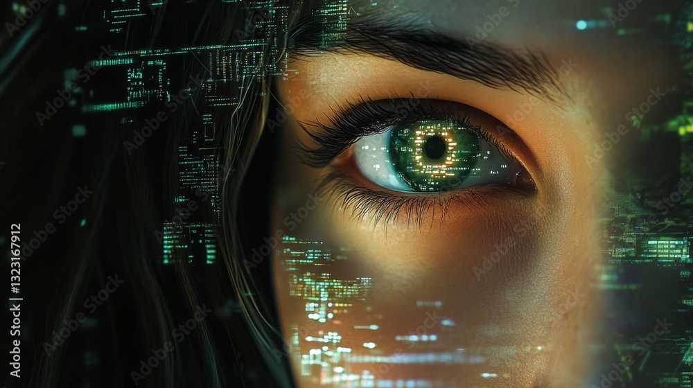 Furtive Gaze of a Figure with Illuminated Eyes in a Digital Realm Furtive Gaze of a Figure with Illuminated Eyes in a Digital Realm