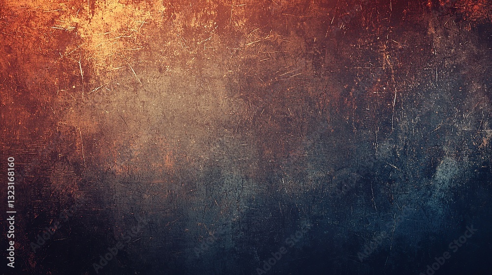 Fototapeta premium Dark textured background, grunge metallic, scratched surface, orange and blue tones, abstract backdrop.