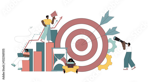 Hit the target. Financial goal. Purposefulness. Search for a solution. Business growth. Goal setting.eps