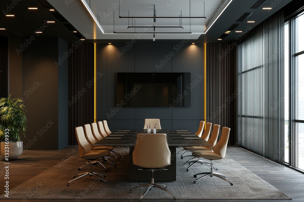Fototapeta premium Conference room in modern office, dark walls.