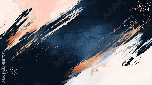Abstract background with brushstrokes of navy blue, blush pink, and white, featuring gold glitter accents.