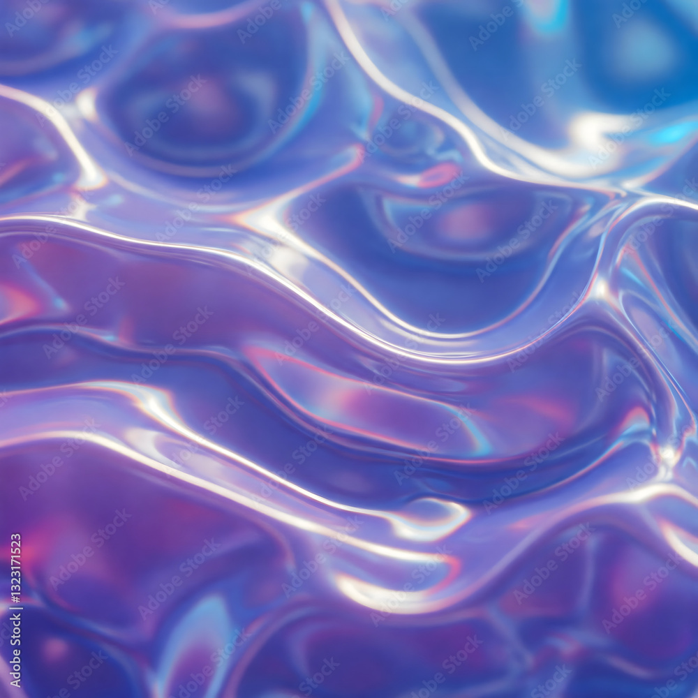 Obraz premium Futuristic liquid texture with iridescent blue and purple reflections. Abstract waves create a mesmerizing, fluid-like pattern, perfect for backgrounds, design elements, or digital art concepts.