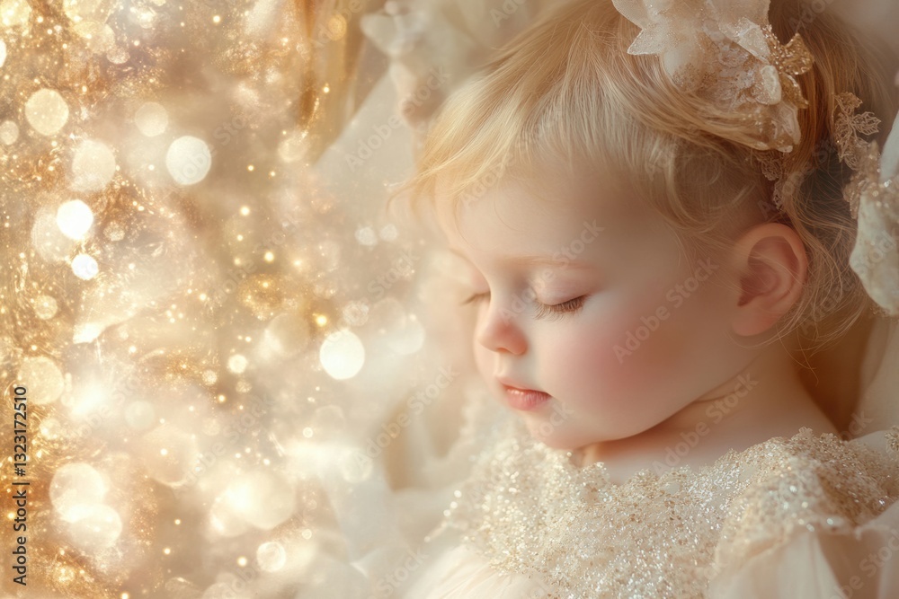 Sweet child peacefully sleeping surrounded by soft golden light Sweet child peacefully sleeping surrounded by soft golden light