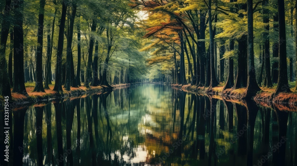 Obraz premium reflection trees in woods
