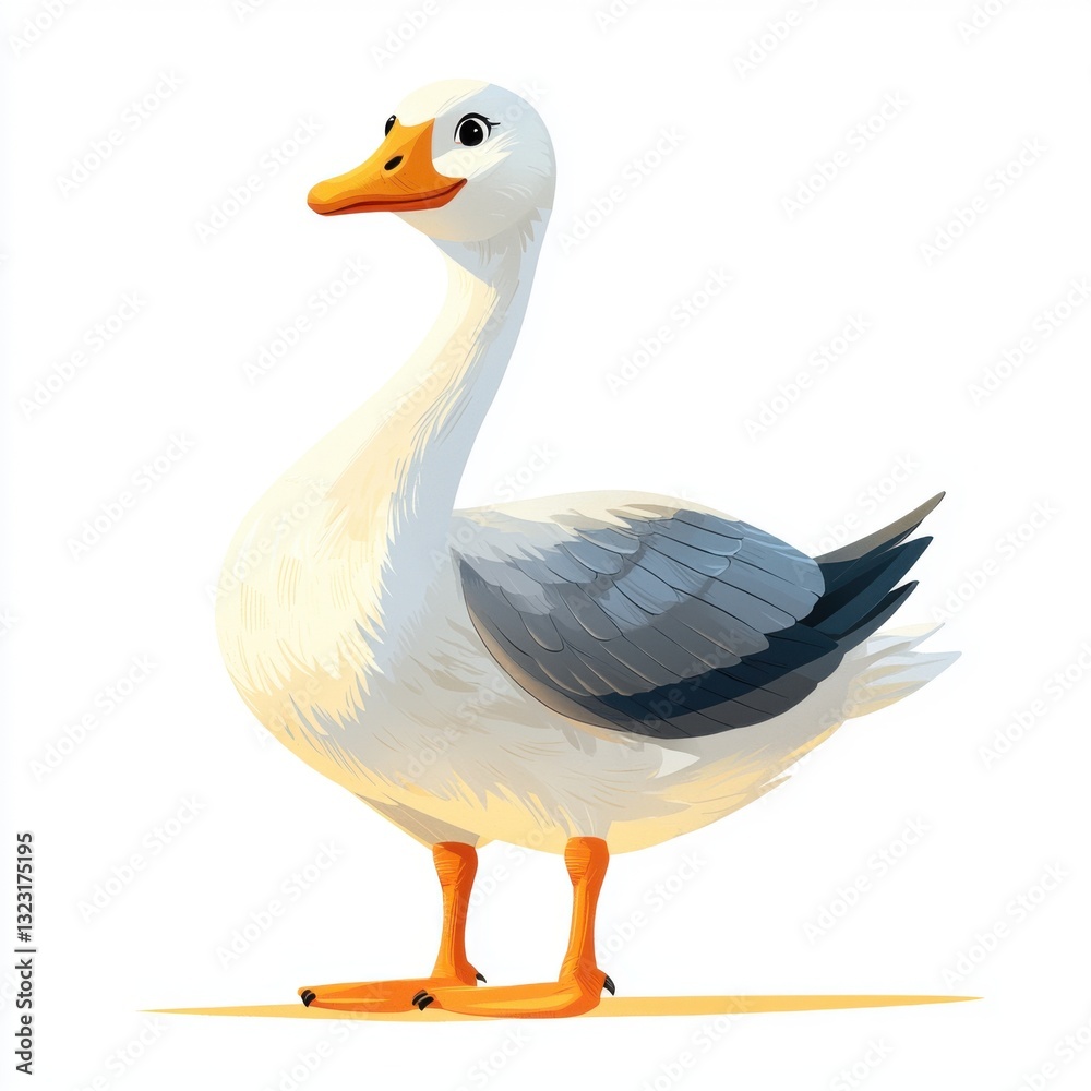 Graceful Swan with White Feathers and an Orange Beak in a Cartoon Illustration Style Image Graceful Swan with White Feathers and an Orange Beak in a Cartoon Illustration Style Image