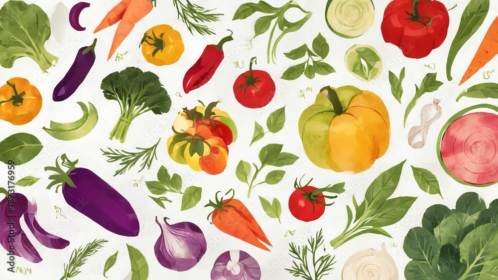 Fresh and colorful vegetables arranged neatly on a bright white background for healthy eating concept Fresh and colorful vegetables arranged neatly on a bright white background for healthy eating concept