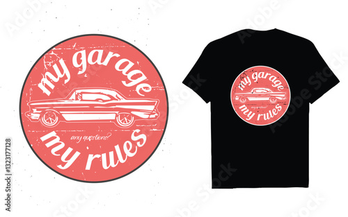 vintage car garage poster graphics. old custom t-shirt vector. classic cars logo.