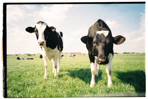 Two cows ruminating  photo