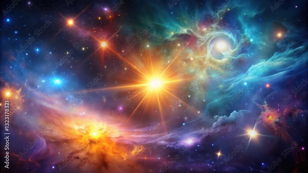 Fototapeta premium Gradient Nebula Abstract Background with Glowing Pulsars and Stellar Accretion, galaxies