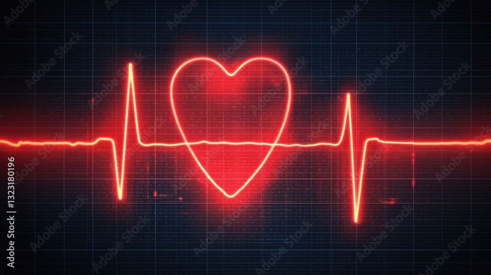 Naklejka premium Red Heartbeat Icon with Electrocardiogram Waveform Visual Representation