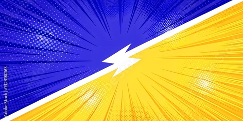 Comic book style versus background with blue and yellow in an action battle scene design