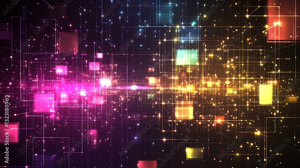 Obraz premium Abstract digital network background with glowing squares