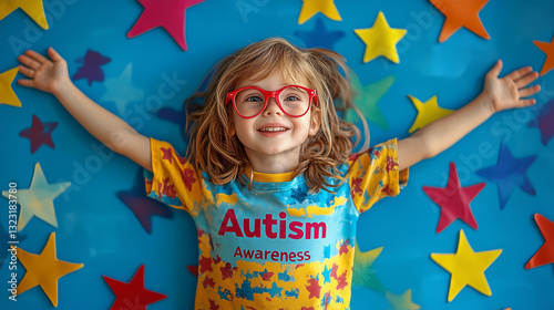 A girl wearing Autism Awareness Day t-shirt photo