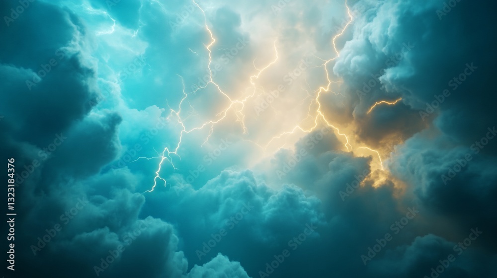 Dramatic lightning storm cloudscape, power, nature