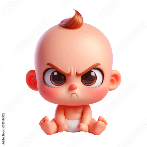 Cute 3d angry baby character isolated on white background