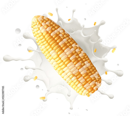 Dairy poster.Sweet Corn milk yogurt splashing isolated on background. Health concept. beverage and food products