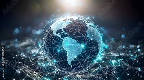 Global Digital Business Network with Illuminated 3D Sphere Representing Worldwide Connectivity and Information Flow