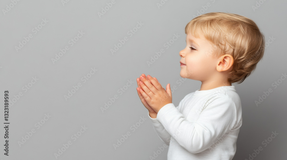 A little boy with hands clasped in prayer reflecting innocence and devotion in a minimalist realistic style A little boy with hands clasped in prayer reflecting innocence and devotion in a minimalist realistic style