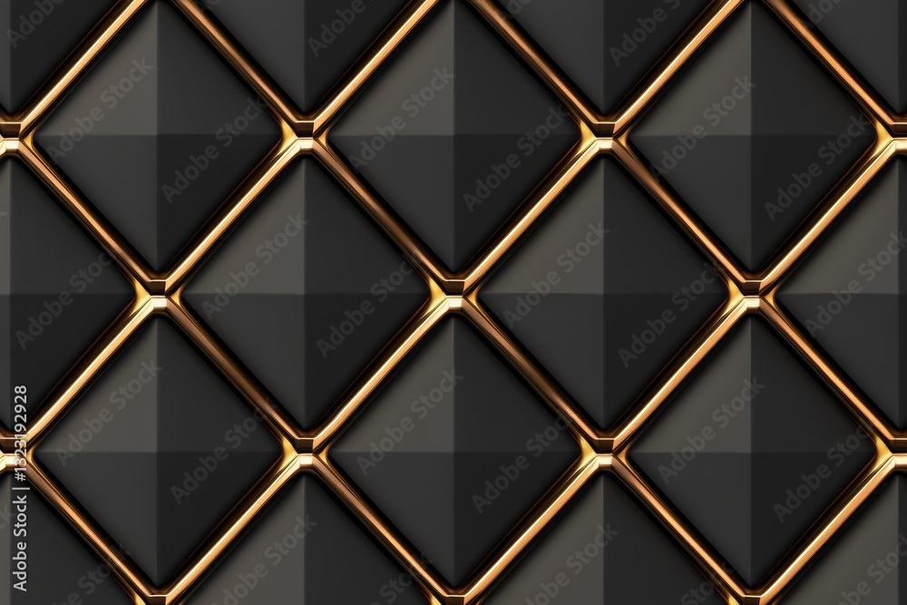 Fototapeta premium Seamless concentric golden diamonds on matte black, refined Art Deco minimalist luxury pattern, sophisticated 1920s-inspired elegance