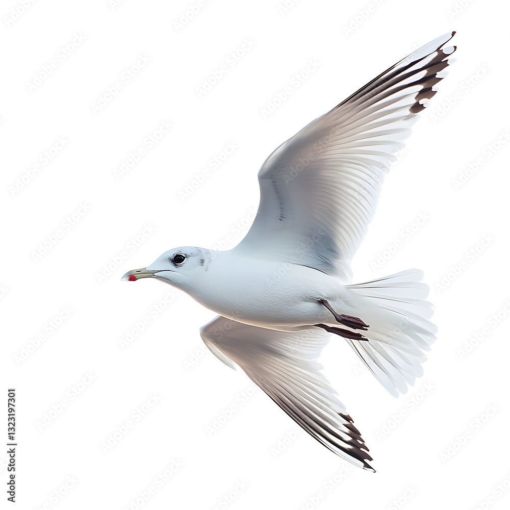 Fototapeta premium Seabird in flight with red beak on white background , Animal wildlife png