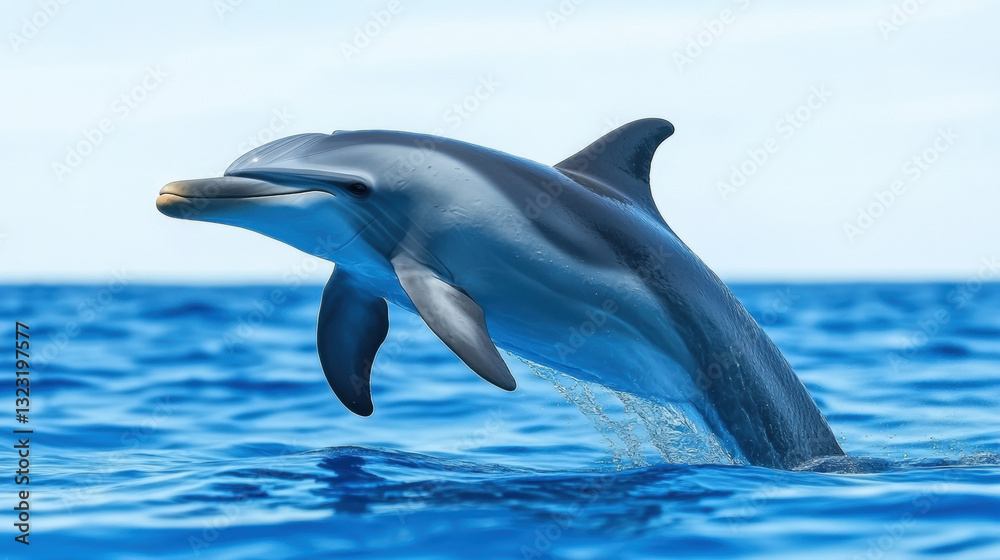 Naklejka premium Vibrant dolphin jumping out of the sparkling ocean water creating a beautiful splash in a minimalist style