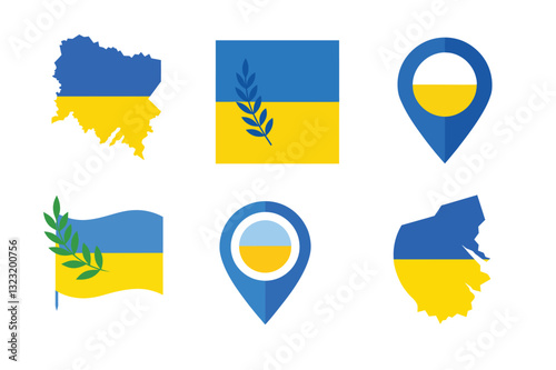 Set Ukraine flag. Flag of Ukraine. National symbol. Square, round and heart shape. Ukrainian flag symbol. Blue and yellow illustration. Stock vector illustration