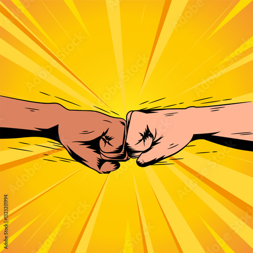 Two handed fist punch on yellow background