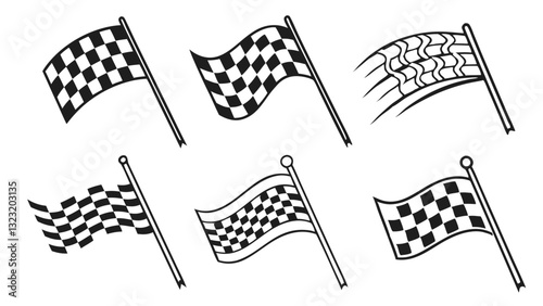 "Black and White Checkered Racing Flags Crossed Icon – Vector Illustration for Motorsport, Race Finish, and Speed Competition Design"