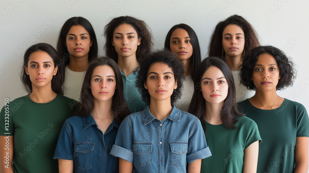 happy women of different races and ages pose together in the studio on a gray background. Multiethnic group of diverse women happy women of different races and ages pose together in the studio on a gray background. Multiethnic group of diverse women