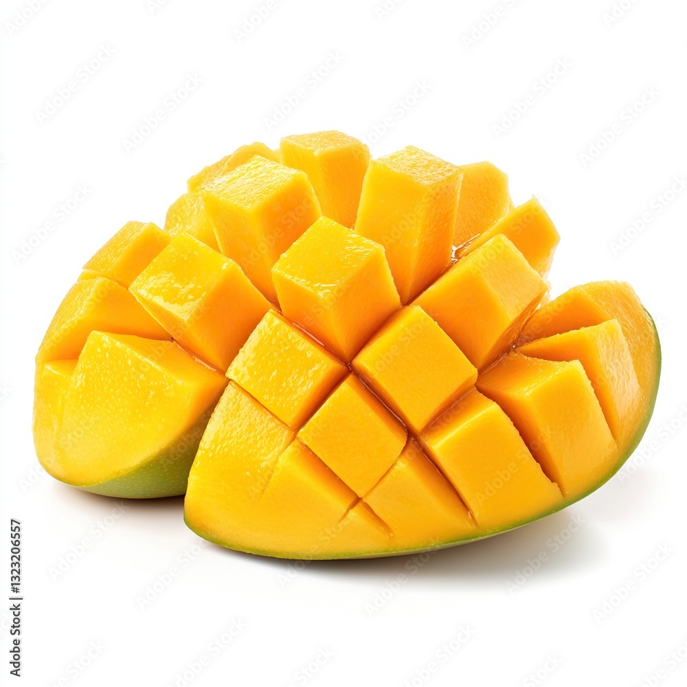 Fresh juicy mango cut into cubes. Fresh juicy mango cut into cubes.