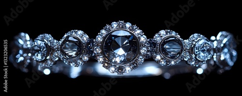 a jeweled tiara with diamonds on a black backdrop.