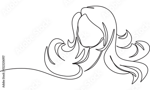 Woman hair one line continuous. Hand drawn vector art.