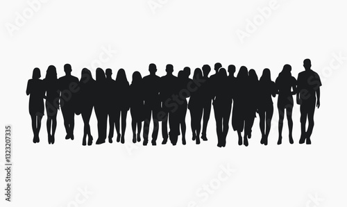 Silhouette of Diverse Crowd on White Background for Community and Togetherness Themes