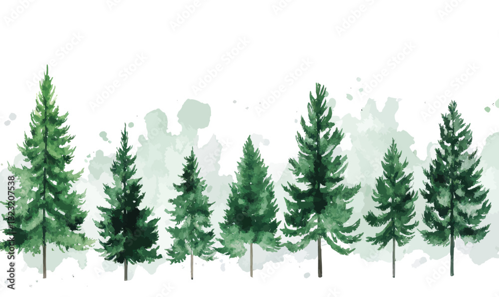 Obraz premium Minimalist Watercolor Pine Tree Silhouette Vector Art for Nature Lovers and Designers