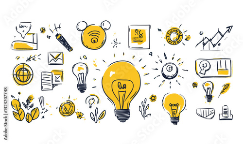 Creative Innovation Doodle Icons for Business Growth and Startup Success Concepts