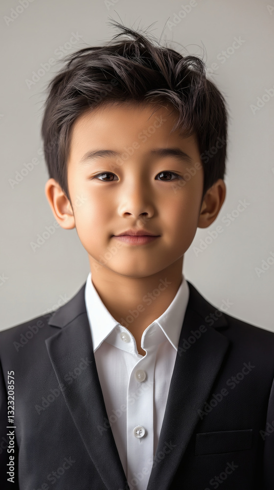 An Asian Model Boy In Formal Attire Standing And Smiling An Asian Model Boy In Formal Attire Standing And Smiling