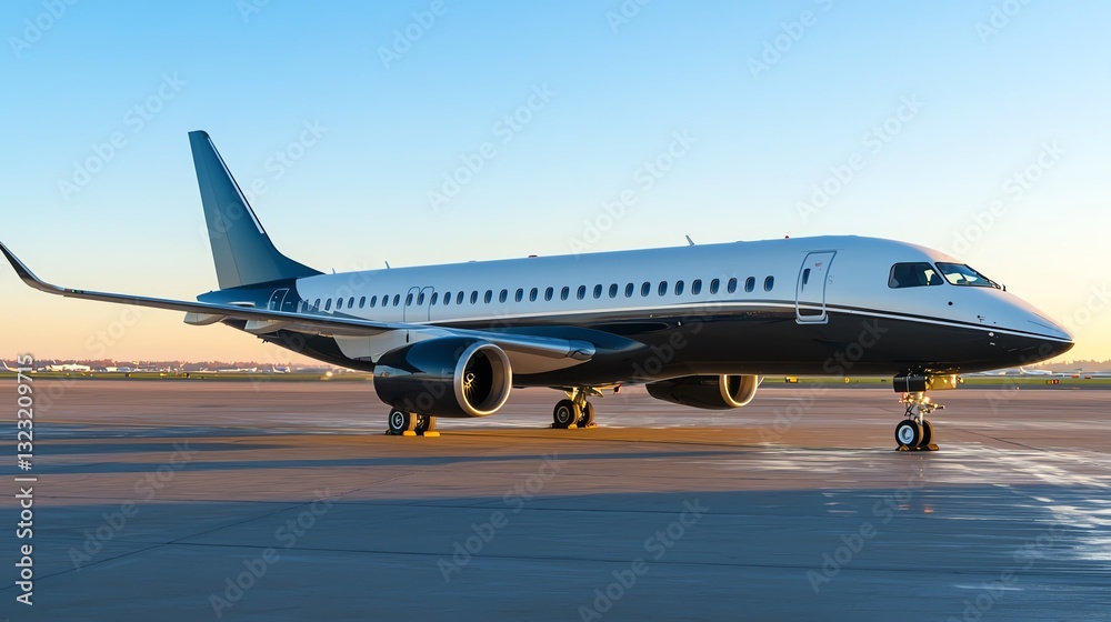 Luxury jet airplane on runway at sunset. Luxury jet airplane on runway at sunset.