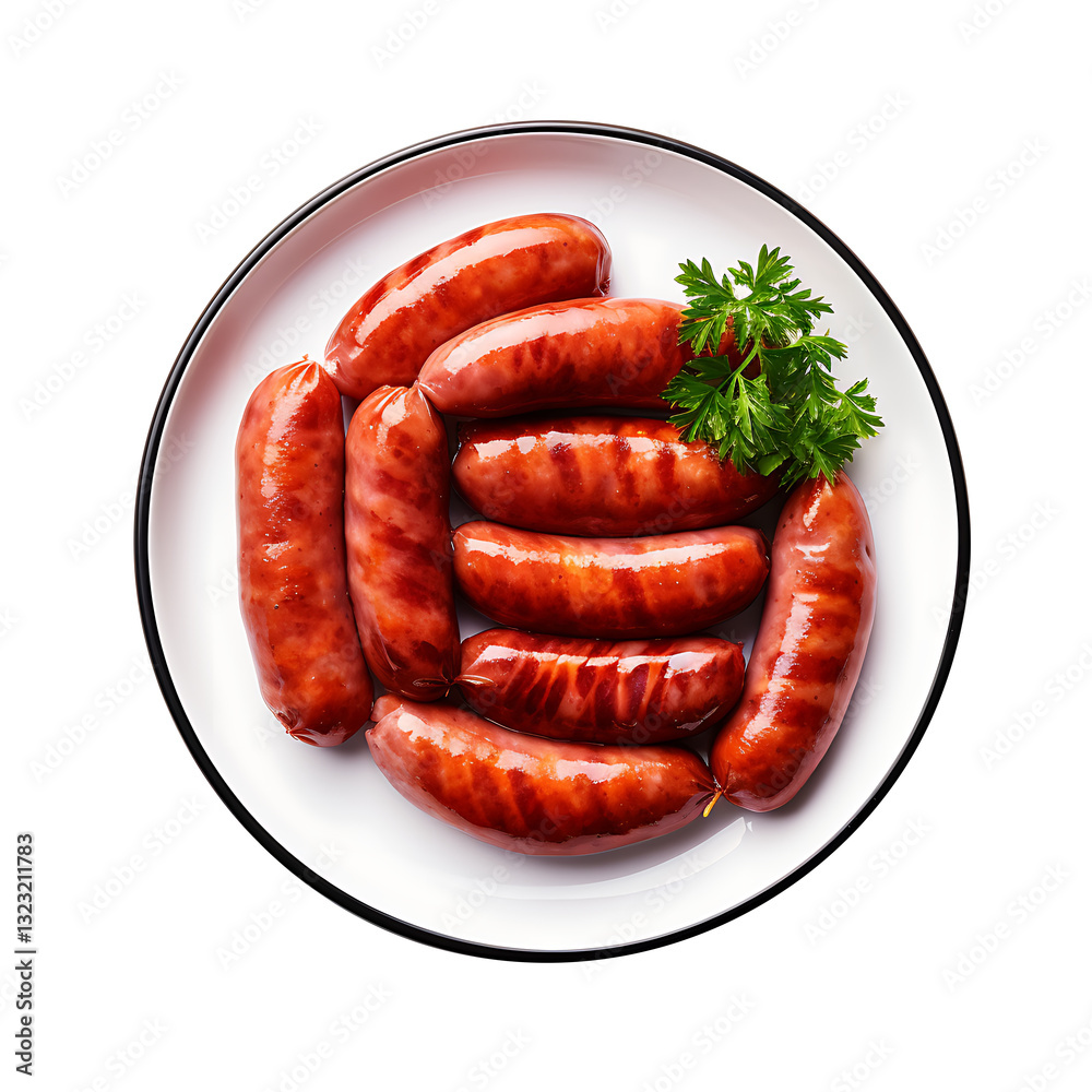 Cooked Sausages on Plate Isolated on transparent background Cooked Sausages on Plate Isolated on transparent background