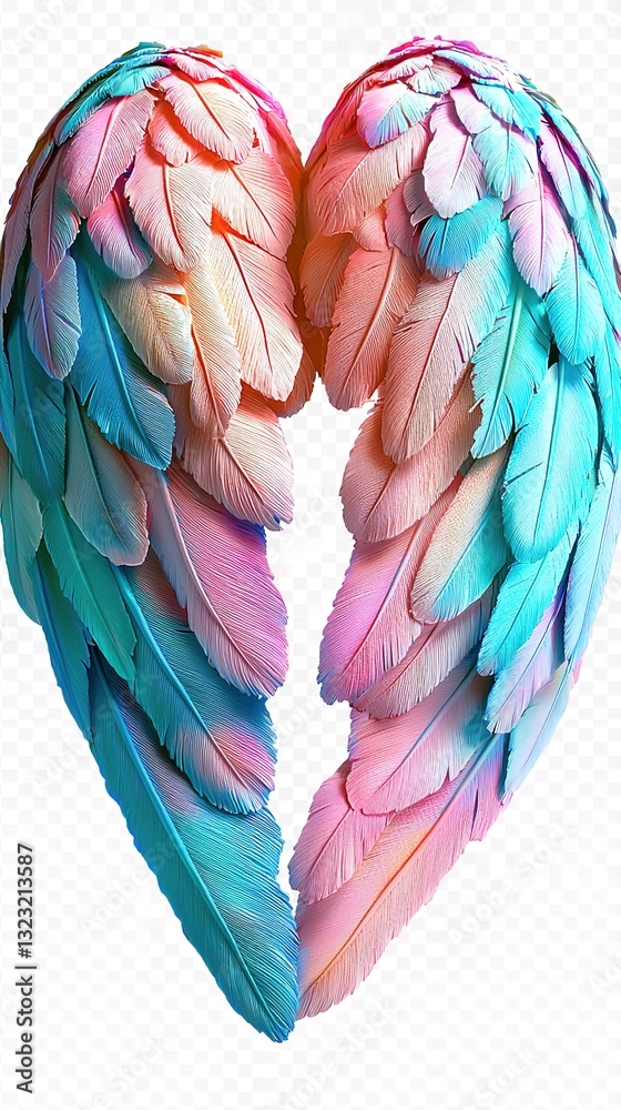 Fototapeta premium Beautiful ethereal wings with soft pastel colors isolate on transparent background