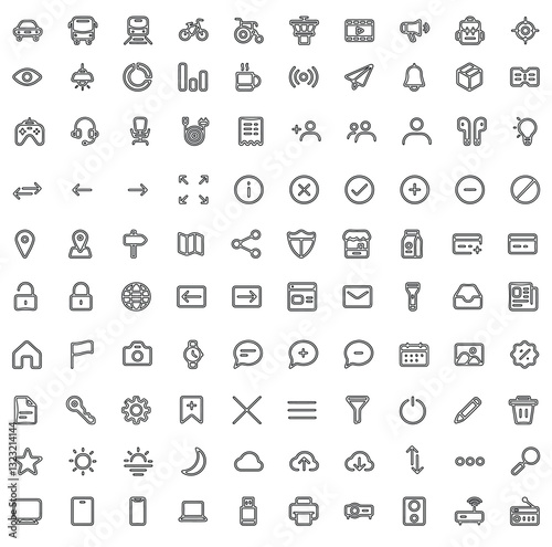 Basic Line Icon Set Web Mobile Stock Vector
