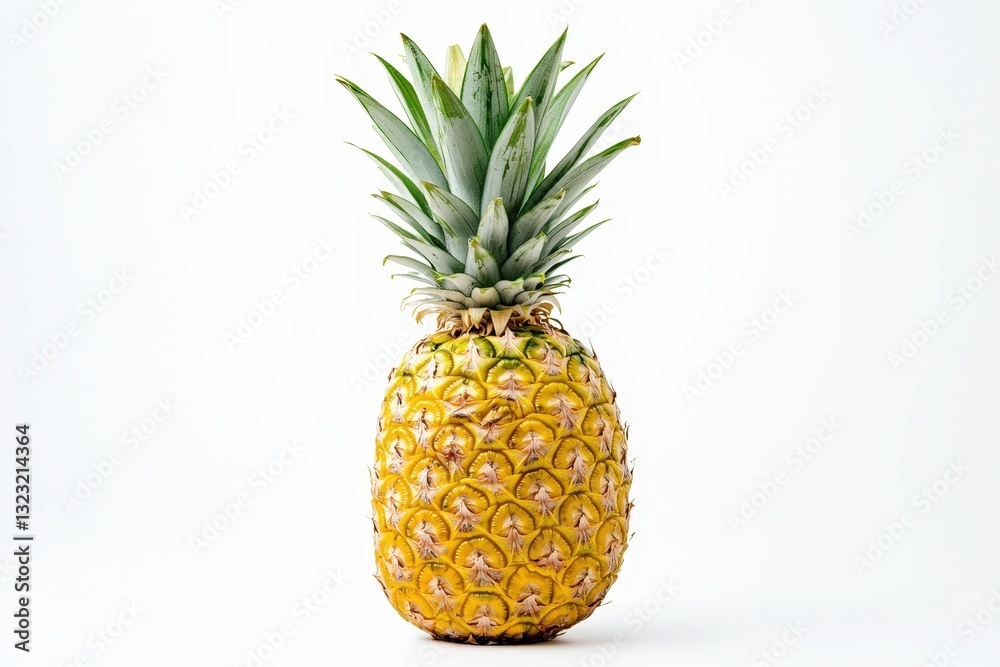 A fresh whole pineapple resting on a simple white background A fresh whole pineapple resting on a simple white background