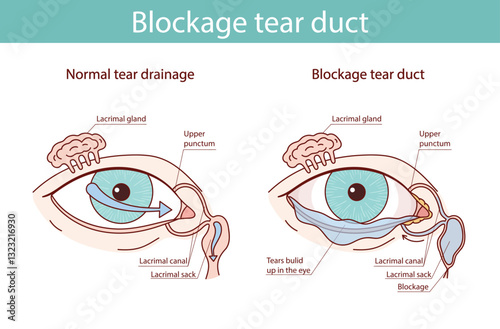 blocked tear duct structure diagram hand drawn schematic vector illustration. Medical science educational illustration