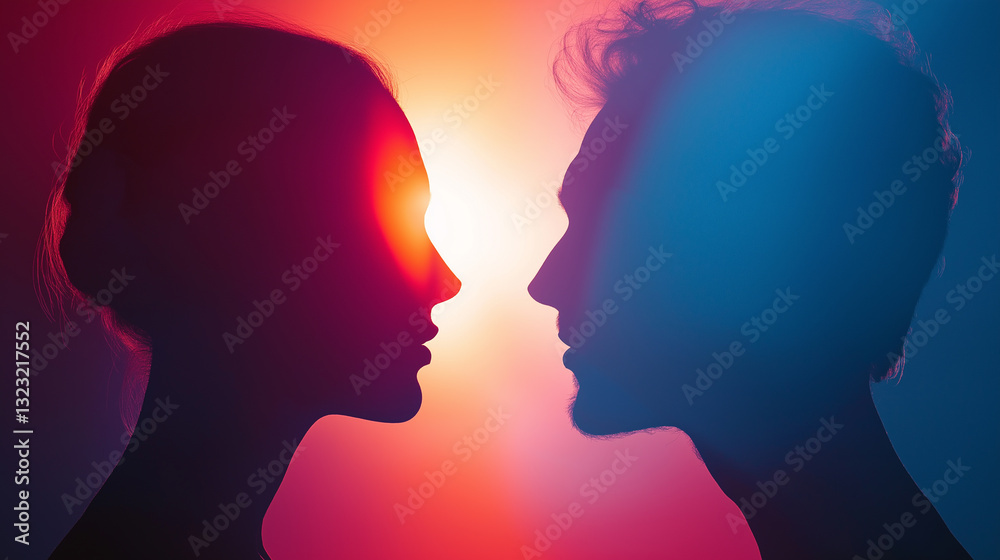 A blurred silhouette of two people in an intimate moment, with light creating a dreamy, emotional atmosphere.