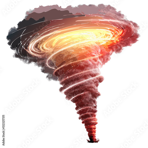 One big cartoon tornado with spiral twists, dust and stones, illustration of dangerous natural phenomenon, isolated